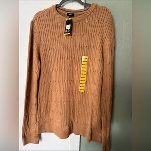 NWT Express 100% Cotton Crew Neck Cable Knit Sweater L Pumpkin/pecan Fall Winter